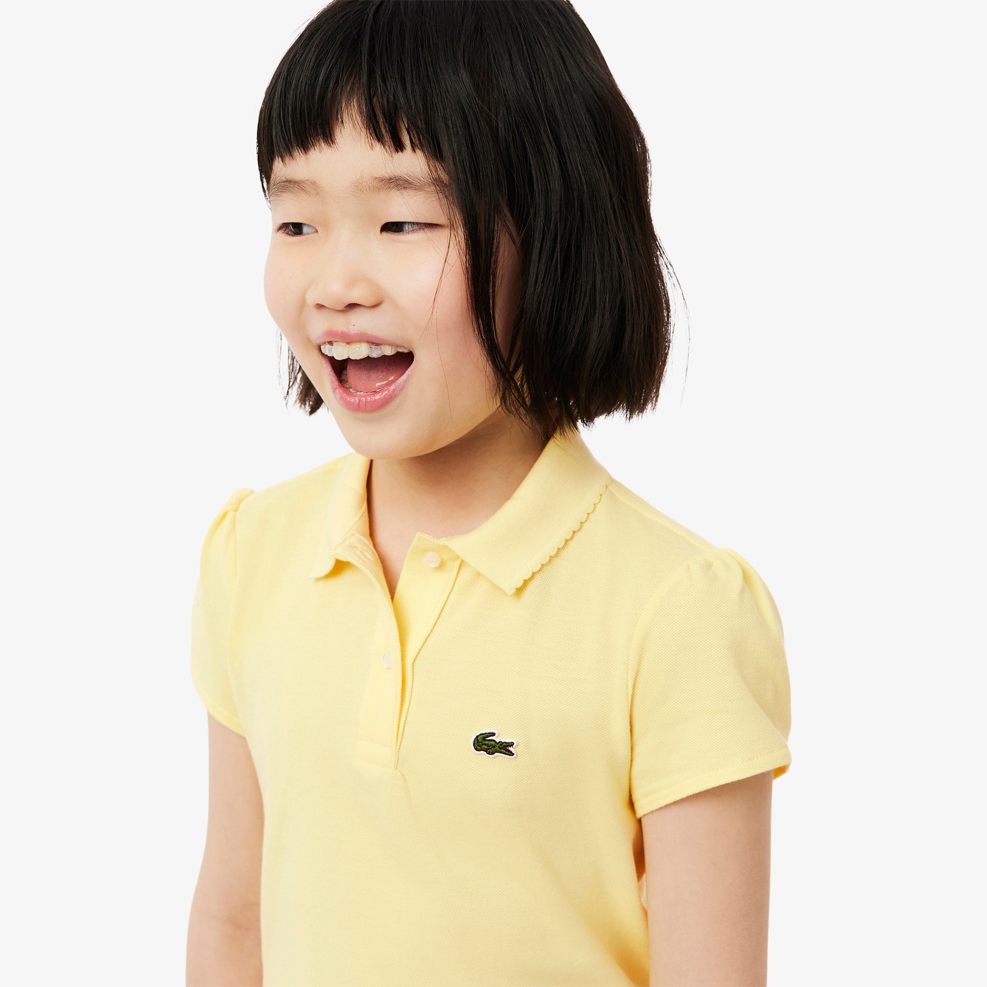 Scalloped Collar Mini Pique Polo Shirt