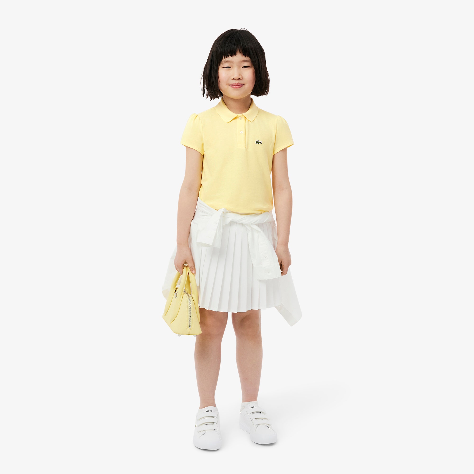 Scalloped Collar Mini Pique Polo Shirt